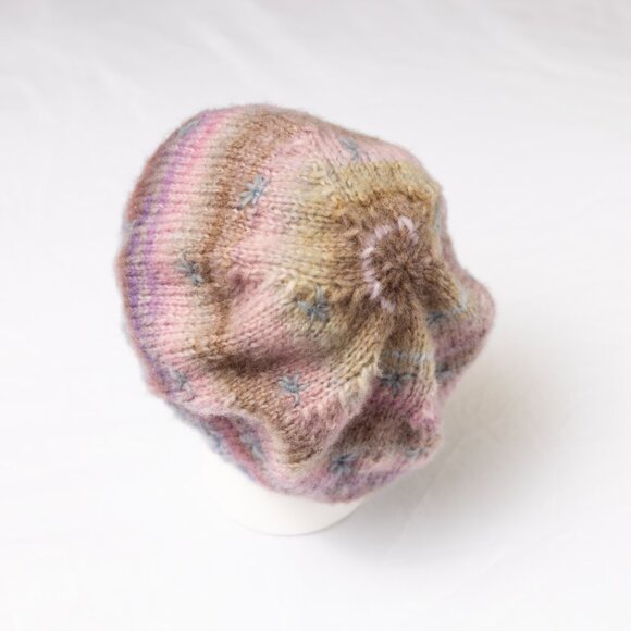 Merino Wool Hand Knit Slouchy Beret with Crochet Mohair Stars main image 4